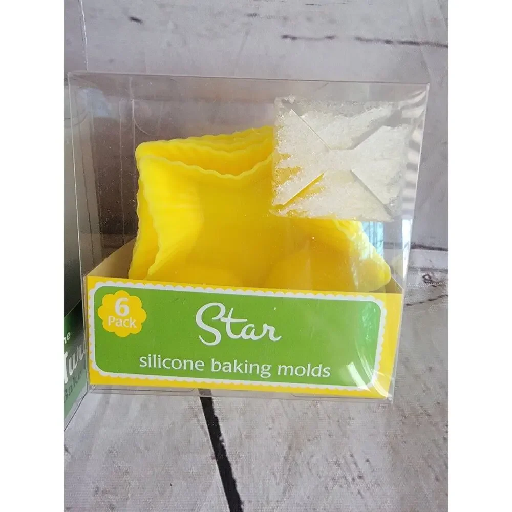 Silicone Cupcake Baking Reusable Non-Stick Liners Holders 12 6 Turtles 6 Stars